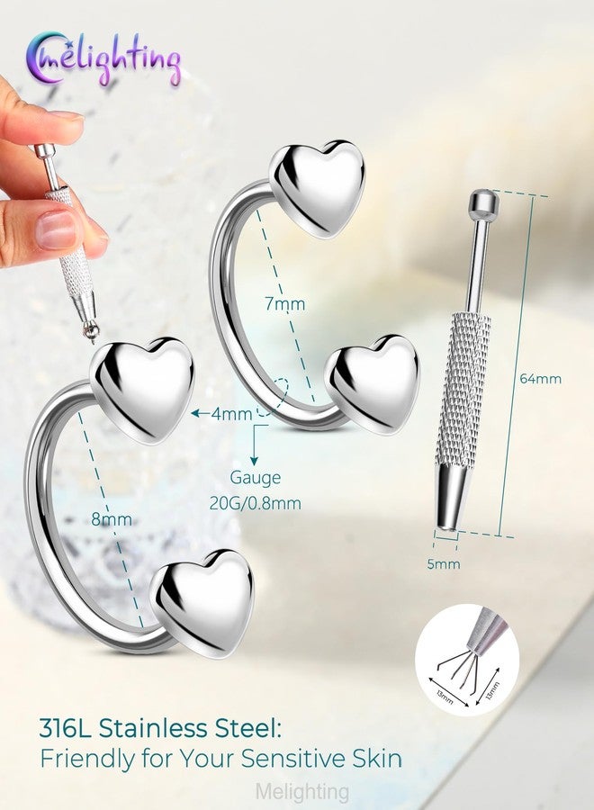Melighting 20G Horseshoe Nose Ring Hoop 316L Stainless Steel, Threadless Nose Piercing with Piercing Taper Ball Grabber Tool Set, Heart or Star Septum Lip Helix Daith Piercing Jewelry for Women 7/8 mm - Image 4
