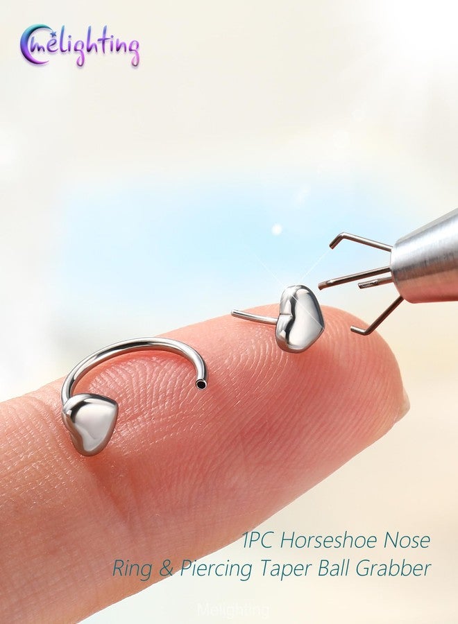 Melighting 20G Horseshoe Nose Ring Hoop 316L Stainless Steel, Threadless Nose Piercing with Piercing Taper Ball Grabber Tool Set, Heart or Star Septum Lip Helix Daith Piercing Jewelry for Women 7/8 mm - Image 5