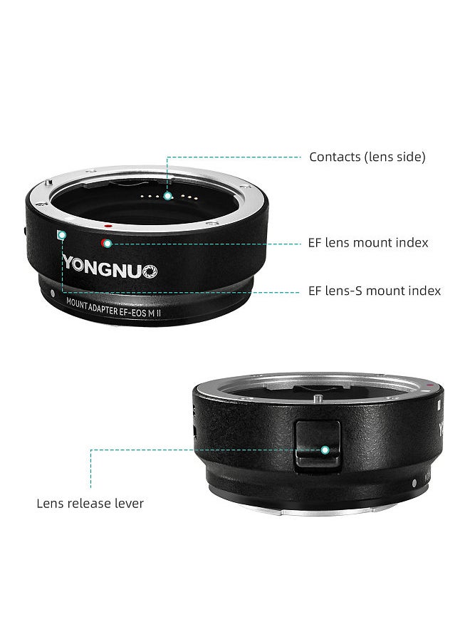 YONGNUO EF-EOSM II Lens Adapter Auto Focus Camera Mount Ring Electronic Aperture Control Waterproof Compatible with Canon EF Lens to Canon EOS M2/M3/M5/M6/M10/M50/M100/M20 Camera Body  - Image 4