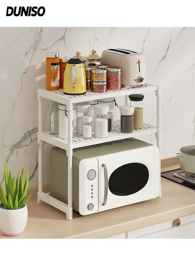 DUNISO 2-Tier Kitchen Storage Rack, Multifunctional Microwave rack,Countertop Rack Organizer with Non-Slip Feet, for Spices, Pots and Pans（White） - Image 1