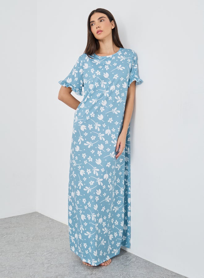 ستايلي فستان نوم بأكمام مكشكشة وطبعة استوائية - Image 1