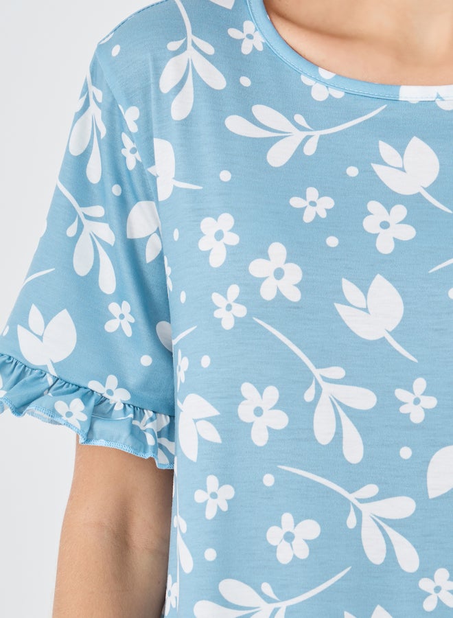 ستايلي فستان نوم بأكمام مكشكشة وطبعة استوائية - Image 3