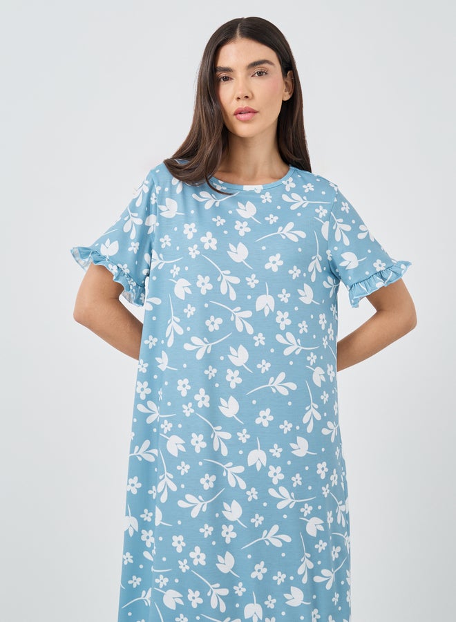 ستايلي فستان نوم بأكمام مكشكشة وطبعة استوائية - Image 2