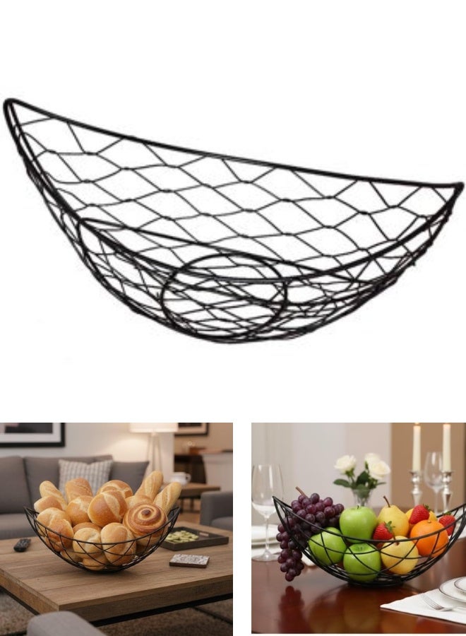Black Wire Fruit Bowl – Metal Basket for Bread, Snacks and Multi-Purpose Tabletop Organizer - Image 1