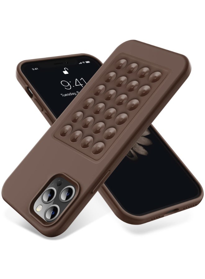 جراب هاتف من السيليكون الناعم مع قاعدة شفط وحامل حماية كاملة ضد الصدمات لهاتف iPhone 15 Pro Max (بني)