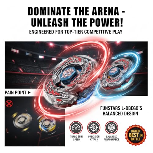 Funstars L-Dbego Destroy F:S Metal Fusion Spinning Top with Launcher Aluminum Alloy Build with Plastic Elements High Efficiency Enduring Toy (BB108) (Black, Red) - Image 3