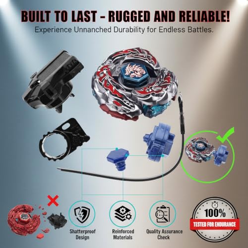 Funstars L-Dbego Destroy F:S Metal Fusion Spinning Top with Launcher Aluminum Alloy Build with Plastic Elements High Efficiency Enduring Toy (BB108) (Black, Red) - Image 2