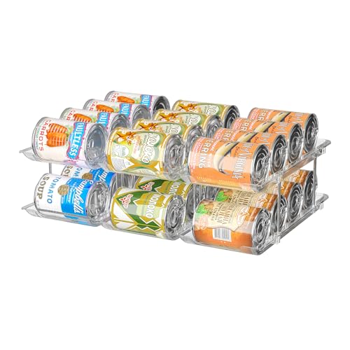 Attelite Can Organizer for Pantry, 3 Sets 2Tiers Can Storage Organizer Pantry, Soda Can Organizer for Fridge 24 Cans Rack Automatic Rolling Stackable Canned Food Organizer,Clear - Image 1