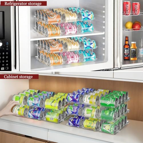 Attelite Can Organizer for Pantry, 3 Sets 2Tiers Can Storage Organizer Pantry, Soda Can Organizer for Fridge 24 Cans Rack Automatic Rolling Stackable Canned Food Organizer,Clear - Image 4