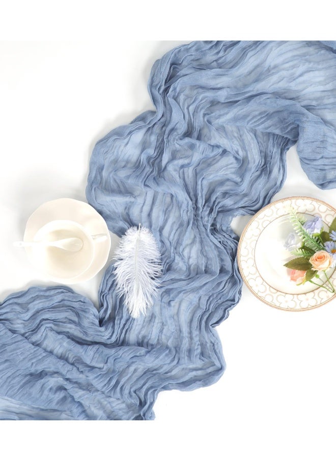 Farahom Cheesecloth Table Runner, 300cm Boho Rustic Gauze Cheese Cloth Semi-Sheer Runners for Wedding Party, Baby Bridal Shower, Home Table Centerpiece Decorations, Birthday, Dusty Blue - Image 2