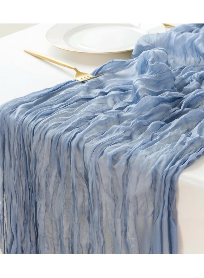 Farahom Cheesecloth Table Runner, 300cm Boho Rustic Gauze Cheese Cloth Semi-Sheer Runners for Wedding Party, Baby Bridal Shower, Home Table Centerpiece Decorations, Birthday, Dusty Blue - Image 1