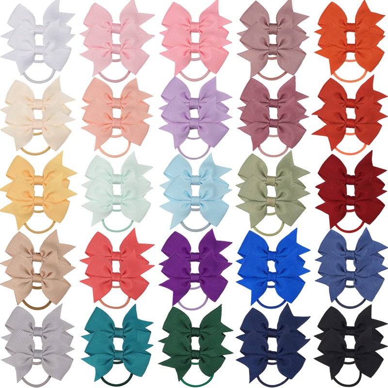 BBgifts 50PCS 2Inch Hair Bows Ties Baby Girls Kids Children Rubber Bands Grosgrain Ribbon Hair Bows Elastic Hair Ties Bands Ponytail Holders Hair Accessories Multi-colored - Image 1