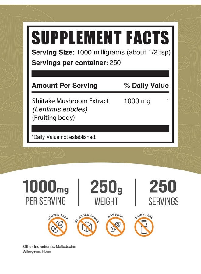 BulkSupplements.com Shiitake Mushroom Extract Powder - Shiitake Mushroom Powder Supplement, Herbal Supplement - Vegan & Gluten Free, 1g per Serving, 250g (8.8 oz) (Pack of 1) - Image 2