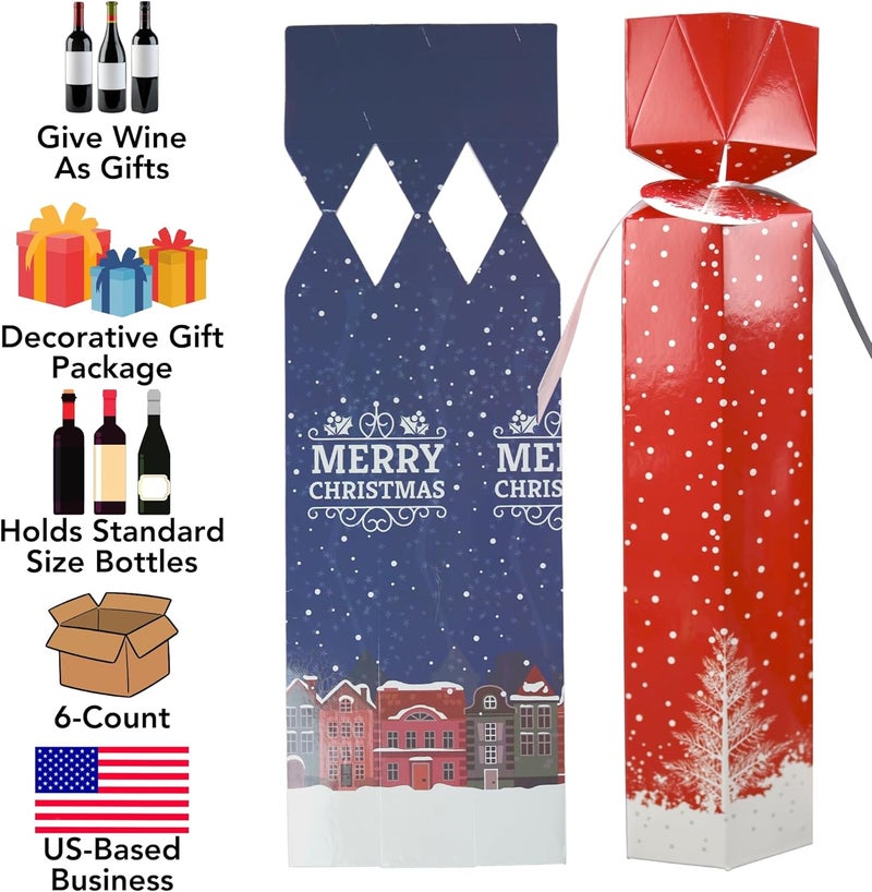 Iconikal Christmas Wine Gift Boxes 6Pack Red and Blue Designs PopOut Into Shape - Image 4