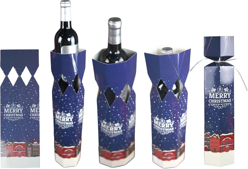 Iconikal Christmas Wine Gift Boxes 6Pack Red and Blue Designs PopOut Into Shape - Image 5