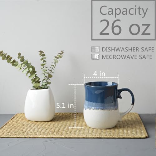 Bosmarlin Extra Large Ceramic Coffee Mug 26 Oz Dishwasher and Microwave Safe Big Oversized Tea Cup Reactive Glaze Deep Blue - Image 3
