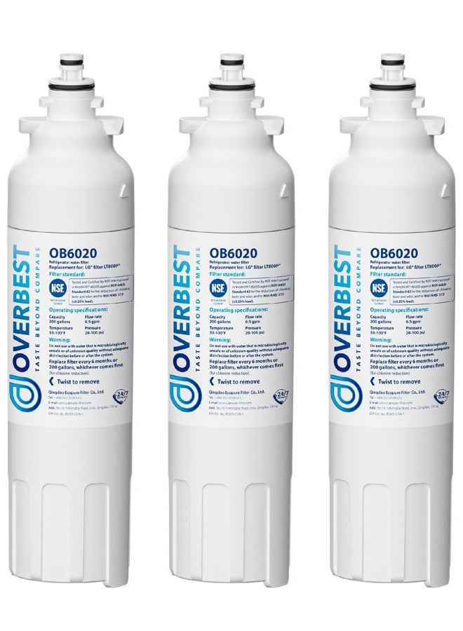 Overbest OB6020-3 water filter, Replacement for LG LT800P, ADQ73613402, ADQ73613408, ADQ75795104, Kenmore 9490, 46-9490, LSXS26326S, LMXC23746S, LMXC23746D (Pack of 3) - Image 1