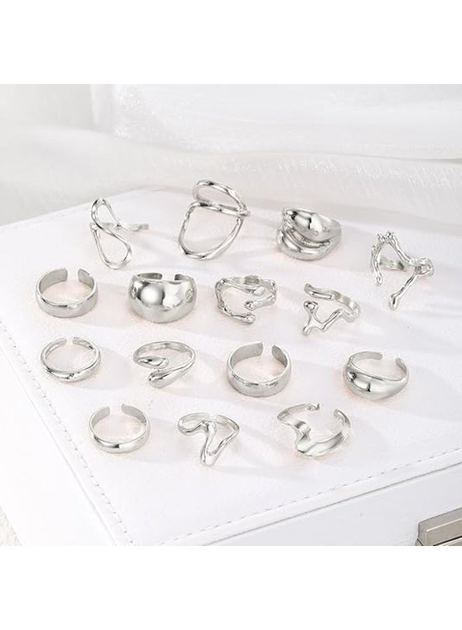 Women’s Silver Chunky Rings Set | Silver Plated Thick Dome Stackable Open Rings | Trendy Minimalist Layered Jewelry | Elegant Gift - Image 3