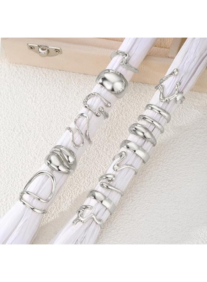 Women’s Silver Chunky Rings Set | Silver Plated Thick Dome Stackable Open Rings | Trendy Minimalist Layered Jewelry | Elegant Gift - Image 4