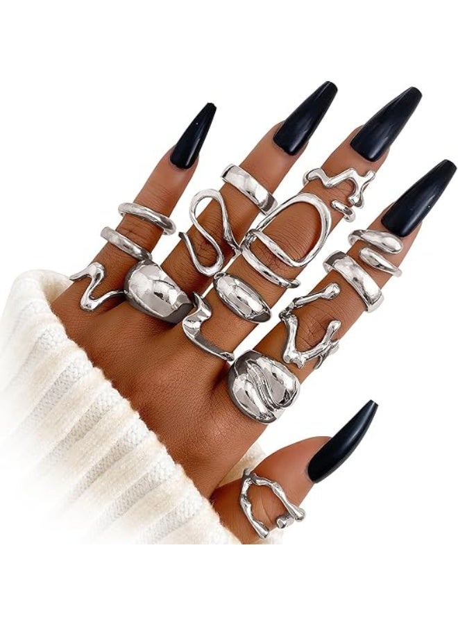 Women’s Silver Chunky Rings Set | Silver Plated Thick Dome Stackable Open Rings | Trendy Minimalist Layered Jewelry | Elegant Gift - Image 1