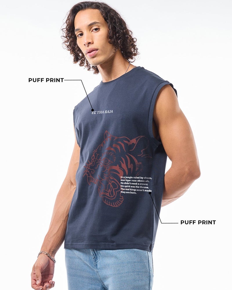 bewakoof Men's Navy Blue Ektha Raja Graphic Printed Boxy Fit Vest - Image 2