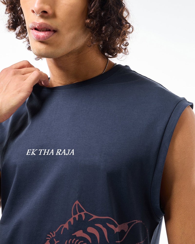 bewakoof Men's Navy Blue Ektha Raja Graphic Printed Boxy Fit Vest - Image 5