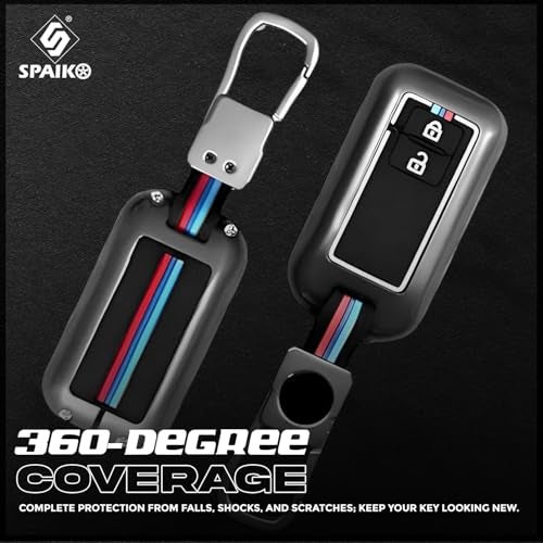 SPAIKO® Metal Silicone TPU Car Key Cover Compatible with Maruti Suzuki Baleno, Grand Vitara, XL6, Fronx, Dzire, Brezza, Jimny, Swift, Ertiga- 2 Smart Button Protective Shell with Keychain (Black) - Image 3