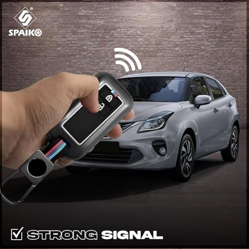 SPAIKO® Metal Silicone TPU Car Key Cover Compatible with Maruti Suzuki Baleno, Grand Vitara, XL6, Fronx, Dzire, Brezza, Jimny, Swift, Ertiga- 2 Smart Button Protective Shell with Keychain (Black) - Image 4
