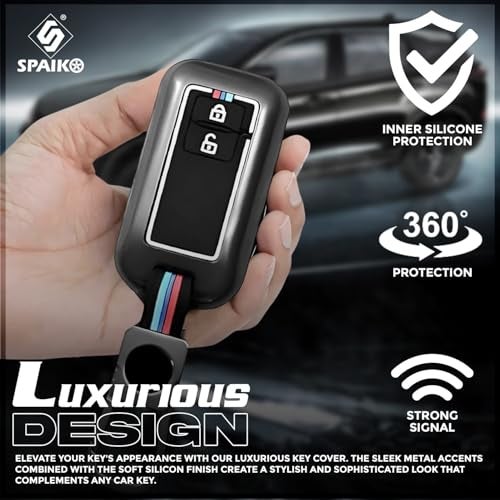 SPAIKO® Metal Silicone TPU Car Key Cover Compatible with Maruti Suzuki Baleno, Grand Vitara, XL6, Fronx, Dzire, Brezza, Jimny, Swift, Ertiga- 2 Smart Button Protective Shell with Keychain (Black) - Image 5