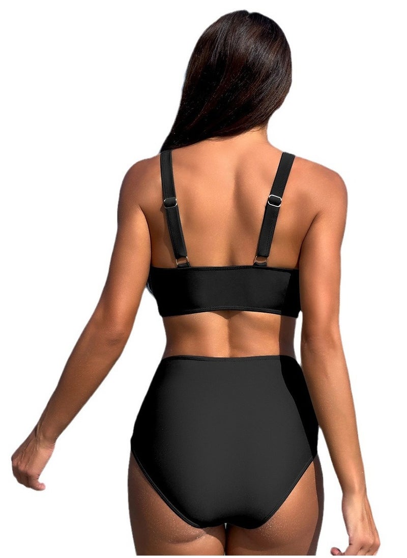 NADANBAO Women's Bikini Sets Two Piece Bathing Suits V-Neck Halter Padded Bikini Swimsuits And Thong Bottom Swimwear Black - Image 2