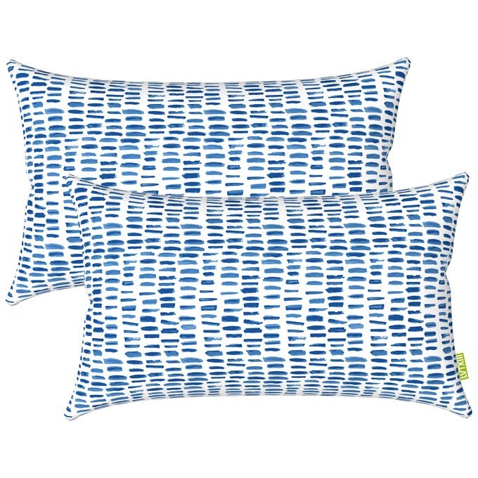 OUTDOOR LUMBAR PILLOW COVERS ONLY PATIO DECORATIVE FLUFFY FADERESISTANT CUSHION CASES FOR HOME BALCONY AND GARDEN 12X20 INCH PACK OF 2 PEBBLE BLUE