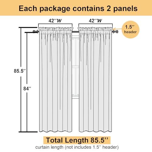 Lecloud Cream Sheer Curtains 84 Inches Long 2 Panels Set, Elegant Light Filtering Window Curtains with Rod Pocket, Airy Voile Transparent Dreaps for Living Room Decor, Each Panel 42 X 84 Inch - Image 5