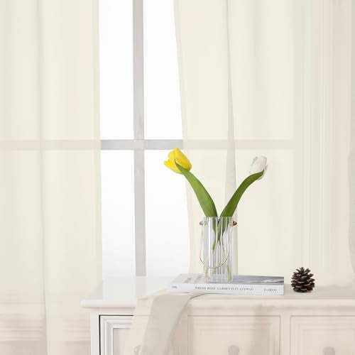 Lecloud Cream Sheer Curtains 84 Inches Long 2 Panels Set, Elegant Light Filtering Window Curtains with Rod Pocket, Airy Voile Transparent Dreaps for Living Room Decor, Each Panel 42 X 84 Inch - Image 3