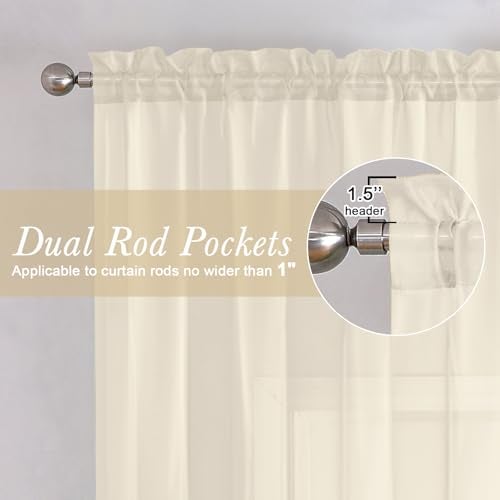Lecloud Cream Sheer Curtains 84 Inches Long 2 Panels Set, Elegant Light Filtering Window Curtains with Rod Pocket, Airy Voile Transparent Dreaps for Living Room Decor, Each Panel 42 X 84 Inch - Image 2