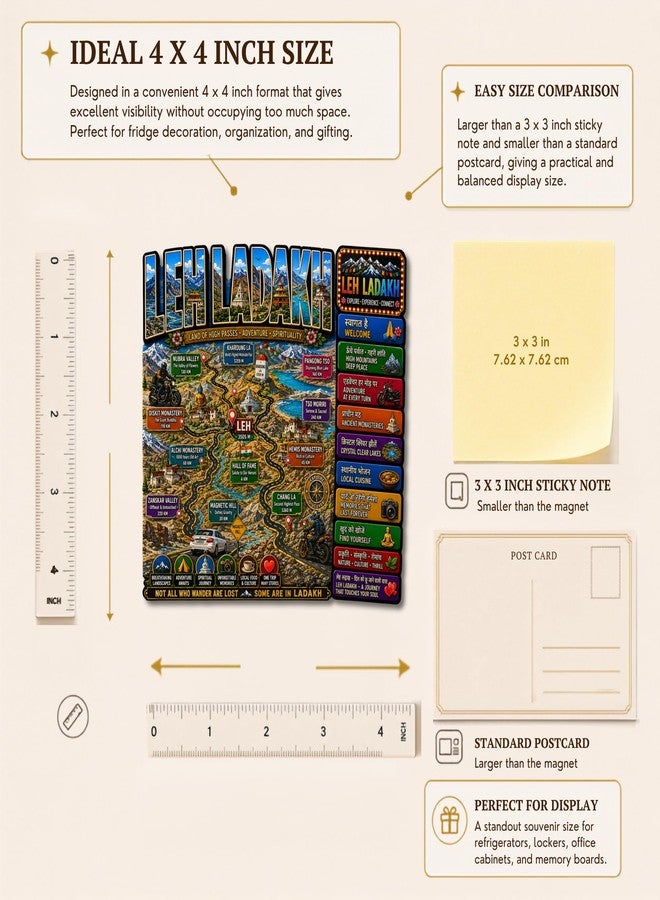 GiftODay 4x4 Inch Leh Ladakh Souvenir Wooden Fridge Magnet for Refrigerator Decoration | Perfect Travel Souvenir Gift for Office, Kitchen & Home Decor - Image 2