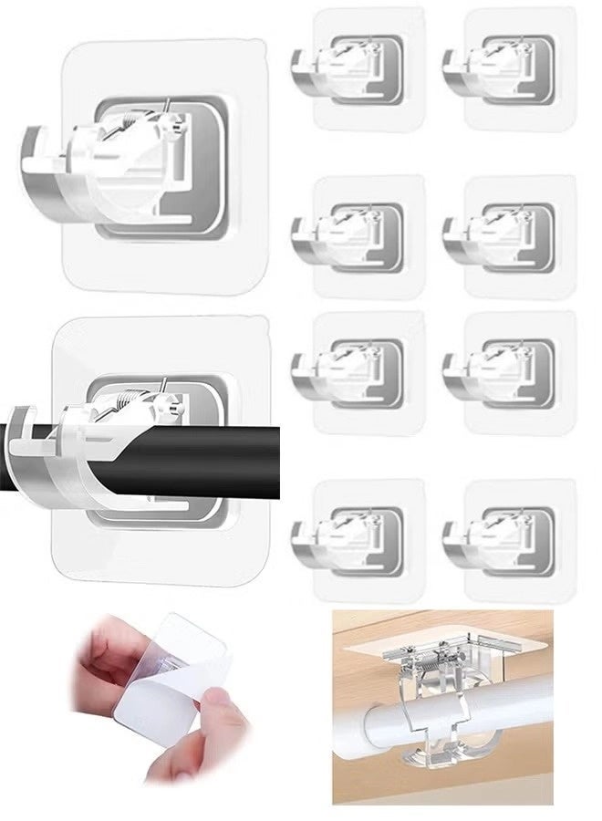 10PCS No Drill Curtain Rod Brackets No Drilling Self Adhesive Curtain Rod Holder Hooks - Image 1