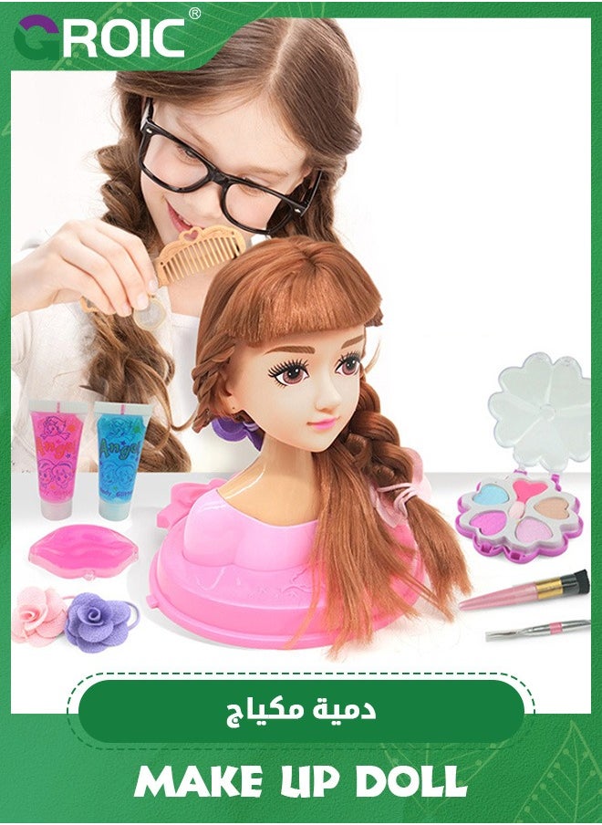 GROIC Doll Head for Hair Styling and Make Up for Little Girls, Small Styling Head Doll with Hair Accessories for Girls Makeup Practice, Makeup Doll Head for Hair Styling Kids Toy Kit  - Image 3