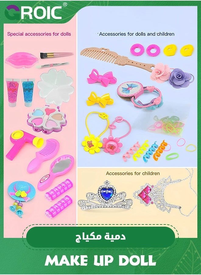 GROIC Doll Head for Hair Styling and Make Up for Little Girls, Small Styling Head Doll with Hair Accessories for Girls Makeup Practice, Makeup Doll Head for Hair Styling Kids Toy Kit  - Image 2