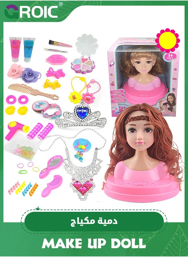 GROIC Doll Head for Hair Styling and Make Up for Little Girls, Small Styling Head Doll with Hair Accessories for Girls Makeup Practice, Makeup Doll Head for Hair Styling Kids Toy Kit  - Image 1
