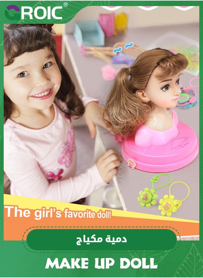 GROIC Doll Head for Hair Styling and Make Up for Little Girls, Small Styling Head Doll with Hair Accessories for Girls Makeup Practice, Makeup Doll Head for Hair Styling Kids Toy Kit  - Image 4