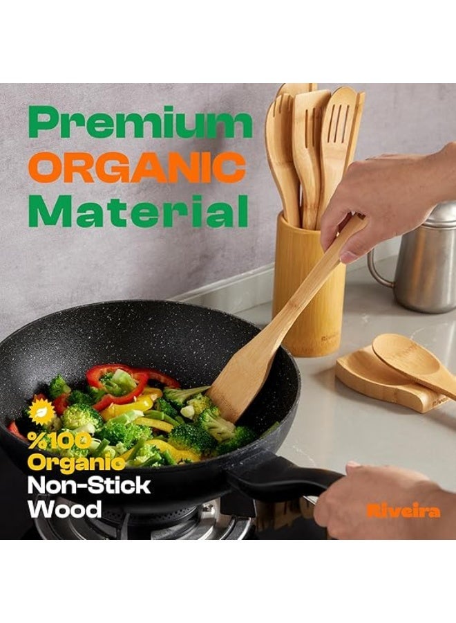 Riveira Bamboo Cooking Spoons 6-Piece – Wooden Cooking Utensils Set with Wooden Spoons for Cooking & Spatulas Wooden Utensil Sets – Premium Kitchen Utensils Set – Durable First Apartment Essentials - Image 2