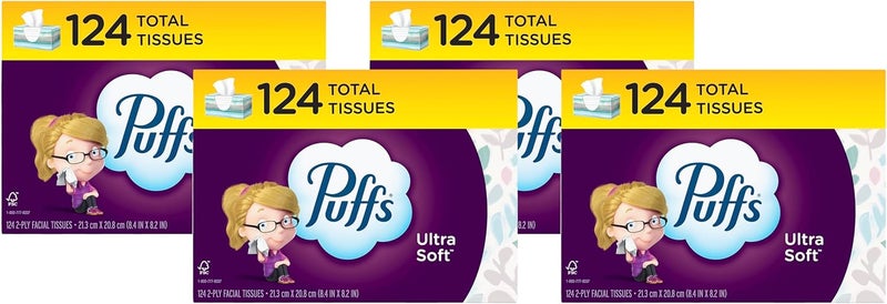Puffs Ultra Soft Facial Tissues 1 Family Size Box 124 Facial Tissues Per Box Pack of 4 - Image 1
