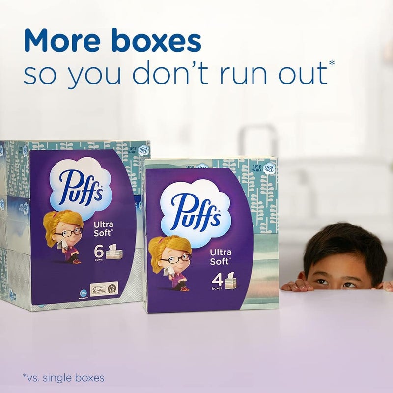 Puffs Ultra Soft Facial Tissues 1 Family Size Box 124 Facial Tissues Per Box Pack of 4 - Image 5