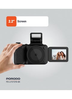 porodo 50MP Digital Camera with 16x Zoom and Flip Flash / 2.2" Screen/ 4K Video / 180° Flip Screen for selfies - Black  - Image 4