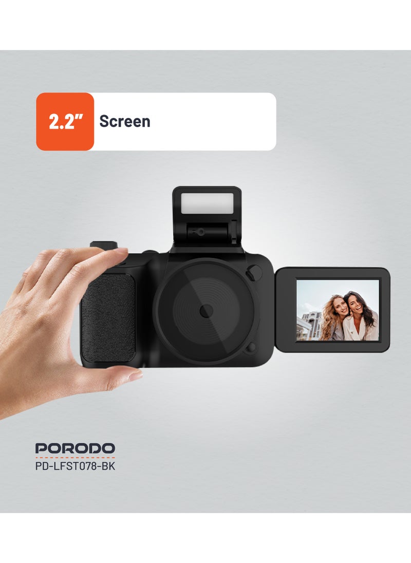 porodo - 50MP Digital Camera with 16x Zoom and Flip Flash / 2.2" Screen/ 4K Video / 180° Flip Screen for selfies - Black - Image 1