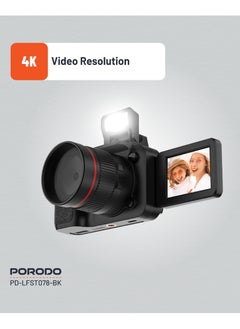 porodo 50MP Digital Camera with 16x Zoom and Flip Flash / 2.2" Screen/ 4K Video / 180° Flip Screen for selfies - Black  - Image 5