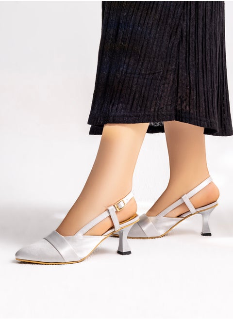Shoes Satin Material Elegant F-29 -  Silver