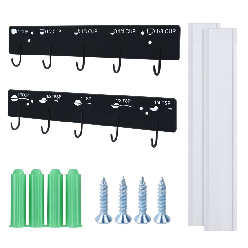 SoeKoa Premium Measuring Cups and Spoons Hanging Rack, Measuring Cup Organizer Rack Suitable for Kitchen Hanging Cups and Spoons, Including Screw and Adhesive Mounting, Cups and Spoons Rack 2pcs - Image 2