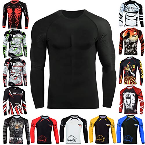 ROAR-INT Roar BJJ Rash Guards MMA Grappling Jiu Jitsu Training No Gi Fight Wear Mens Compression Shirts (Black Full Sleeve, Medium) - Image 1