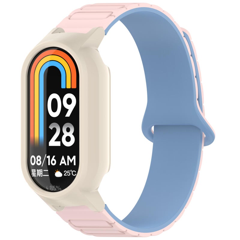 erorex For Xiaomi Smart Band 9 / 9 Nfc Pc Watch Frame I-Shaped Magnetic Silicone Watch Band(Pink Blue+White) - Image 1